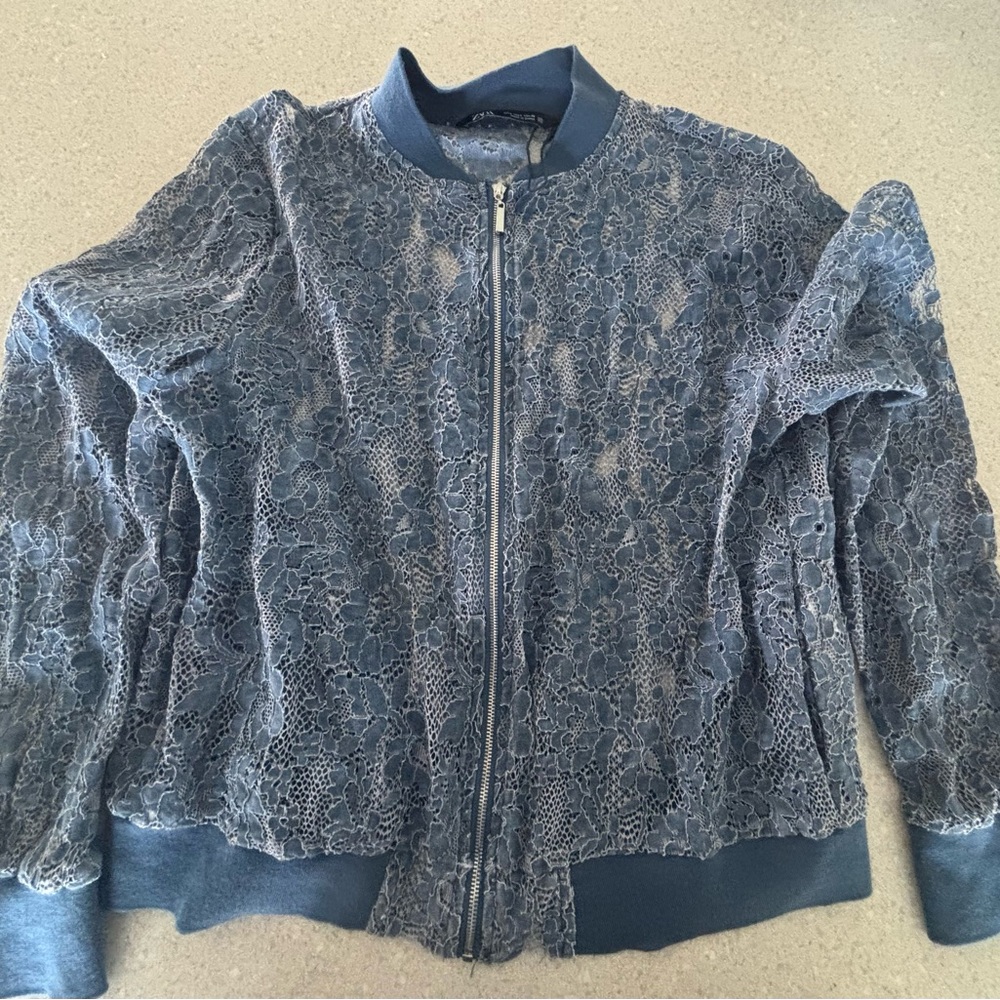 Zara Lace Bomber Jacket - Dark Blue